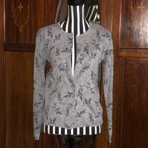 Laura Ashley CottageCore Boho Gray Floral Sweater / Cardigan Small